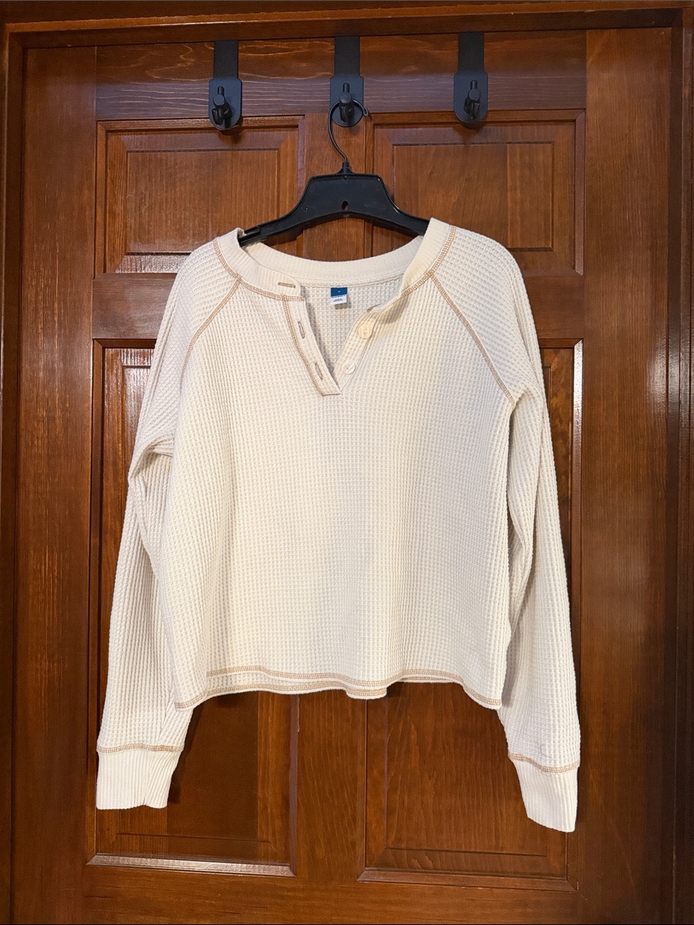 Old Navy Cream Waffle Henley Sweatshirt